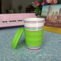 Customized bone china travel mug silicone lid and sleeve in different colour